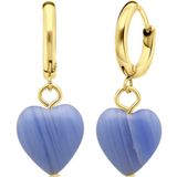 Stalen goldplated oorbellen met hart blauwe agaat