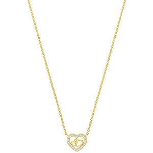 Zilveren goldplated ketting hart zirkonia