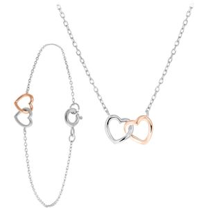 Zilveren set 2 harten zilver/rose