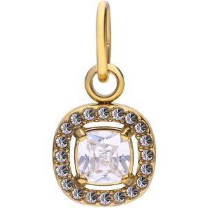 Stalen goldplated bedel open vierkant met zirkonia
