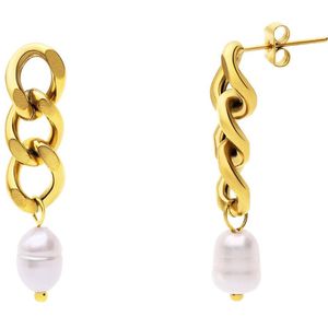 Camille stalen goldplated oorhangers gourmet met parel voor dames