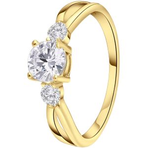 Lucardi Dames Goldplated Ring met Zirkonia - Ring - Cadeau - Echt Zilver - Goudkleurig