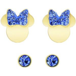 Stalen set goldplated oorknoppen 2 paar Disney Minnie Mouse met kristal blauw