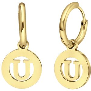 Stalen goldplated oorbellen met letter - U