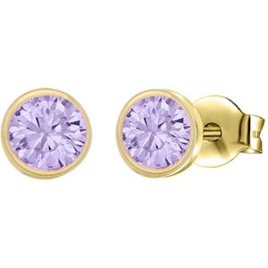 Lucardi Meisjes Oorknop - Rond - Zirkonia - Cadeau - 9 Karaat - Geelgoud