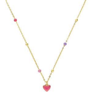 Zilveren goldplated collier met roze hartje