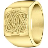 Lucardi Heren Gerecycled Stalen Goldplated Ring Surinaamse Mattenklopper - Ring - Staal