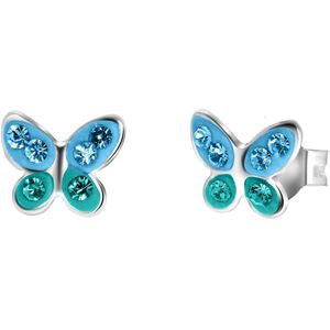 Zilveren kinderoorbellen vlinder blauw kristal