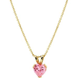 14K geelgouden ketting & hanger hart roze zirkonia