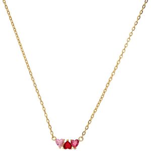 Stalen goldplated ketting met rood zirkonia hart