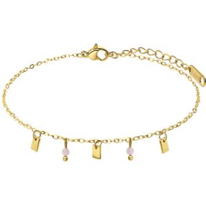 Stalen goldplated armband met rozenkwarts