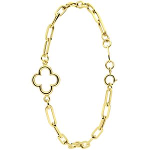 Lucardi Dames 14 Karaat geelgouden armband Paperclip met bloem - Armband - 14 Karaat Goud - Geelgoud - 21 cm