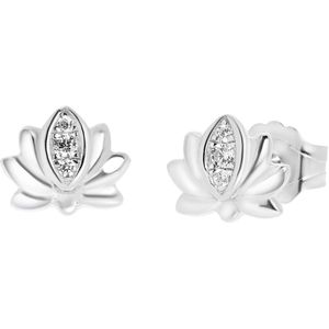 Zilveren oorbellen lotus met zirkonia