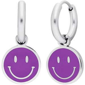Stalen oorbellen met smiley violet