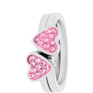 Gerecycled stalen kinderring 2in1 met licht roze/roze kristal