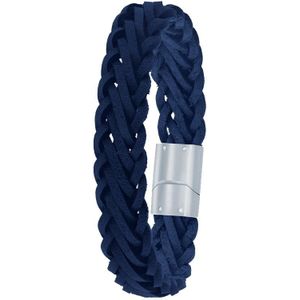 Stalen herenarmband gevlochten leer donkerblauw