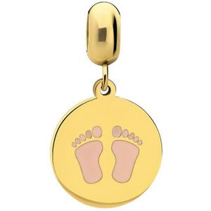 Stalen goldplated bedel munt voeten roze