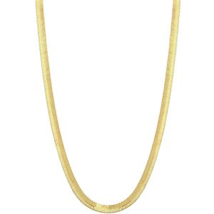 Lucardi Dames Plated platte ketting bewerkt - Echt Zilver - Ketting - Cadeau - 42 cm - Goudkleurig