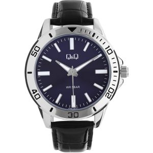 Q & Q herenhorloge met zwarte leren band