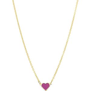 Stalen goldplated ketting met hart emaille fuchsia