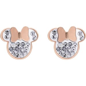 Stalen roseplated oorknoppen Minnie Mouse met wit kristal