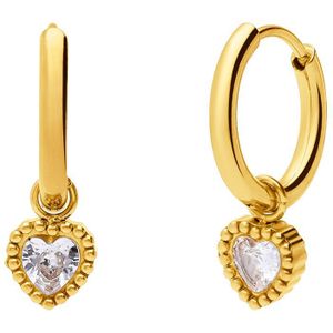 Myla stalen goldplated oorringhangers hart met zirkonia voor dames