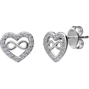 Zilveren oorbellen hart met infinity en zirkonia