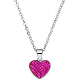 Stalen ketting hart met kristal fuchsia