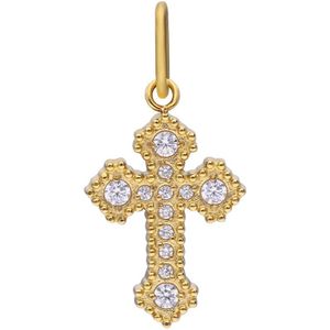 Stalen goldplated hanger kruis met zirkonia voor dames