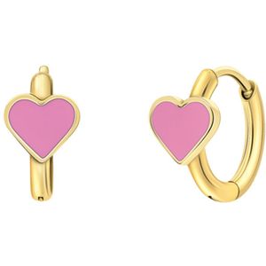 Little Miss Fabulous stalen goldplated oorringen met hart emaille lichtroze