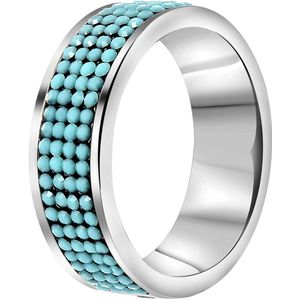 Gerecycled stalen ring turquoise kristal
