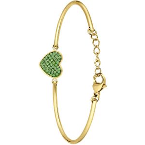 Stalen goldplated armband hart met kristal peridot