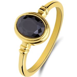 Stalen goldplated vintage ring ovaal zwart