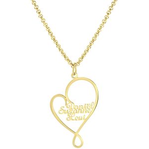 Stalen goldplated naamketting hart 3namen voor dames