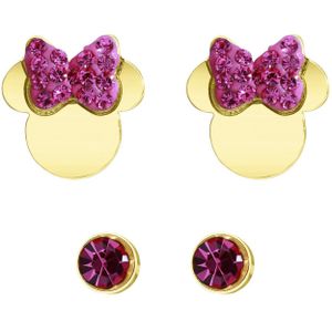 Stalen set goldplated oorknoppen 2 paar Disney minnie met kristal roze