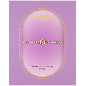 Stalen goldplated tennis armband wit cz letter - O