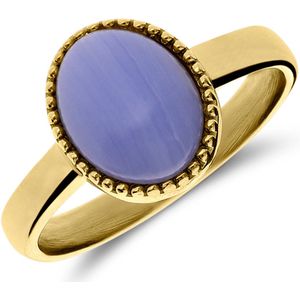 Stalen goldplated ring met blue lace agaat