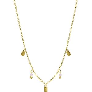 Stalen goldplated ketting met hanger met rozenkwarts voor dames