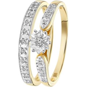 14 karaat geelgouden dubbele ring 20 diamanten 0,10ct