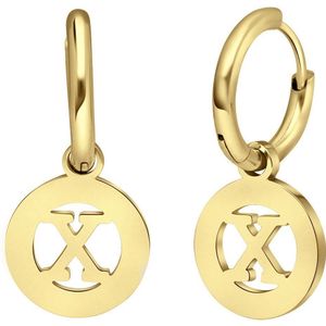 Stalen goldplated oorbellen met letter - X