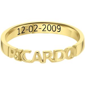 Zilveren goldplated naamring met zwarte gravure