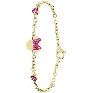 Stalen goldplated armband Minnie Mouse met roze kristal