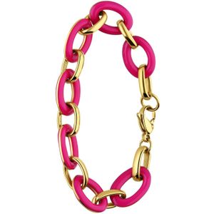 Stalen goldplated armband met fuchsia emaille