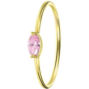 14 karaat geelgouden ring markies licht roze
