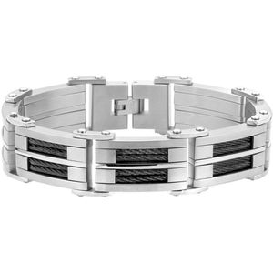Gerecycled stalen herenarmband zwarte kabel