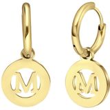 Stalen goldplated oorbellen met letter - M