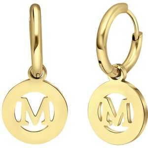 Stalen goldplated oorbellen met letter - M