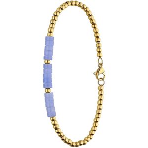 Stalen goldplated armband met blue lace agaat