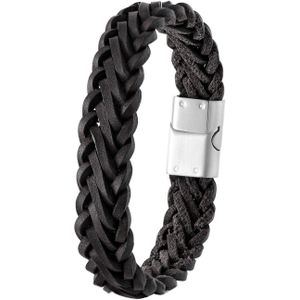 Stalen herenarmband leer zwart