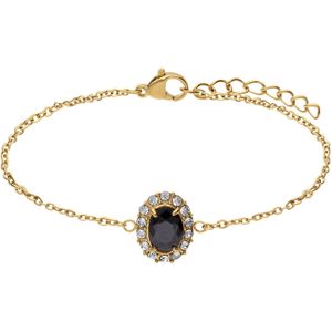 Stalen goldplated vintage armband met zwart zirkonia